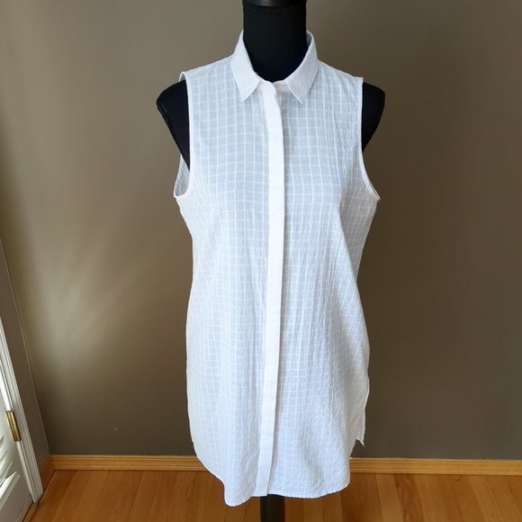 Kenar 100% Windowpane Lightweight Button Down Sleeveless Tank Top Tunic Blouse - Picture 2 of 16